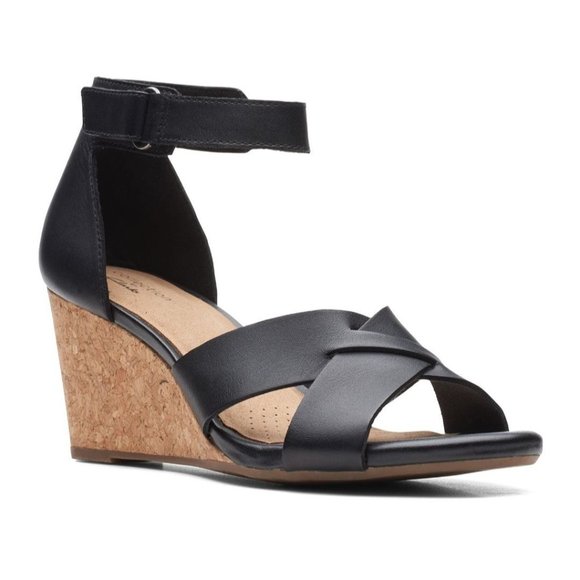 Clarks Margee Gracie Leather Open Toe Wedge Heel Comfort Sandals Size 7.5 M - Picture 1 of 8